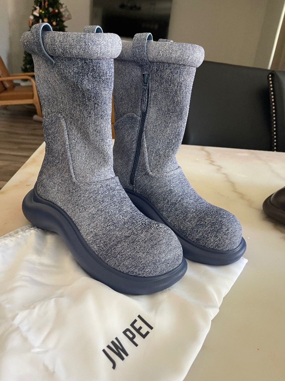 Jw pei Zoie Denim Embossed Rain Boot - Blue